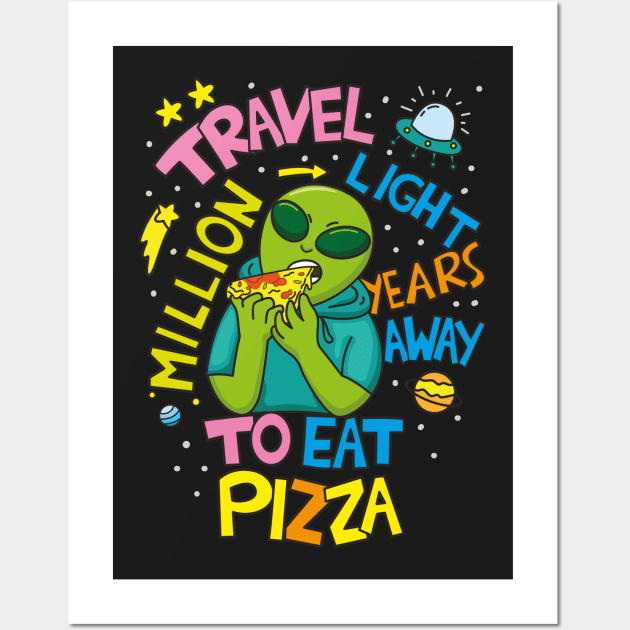 Storm Area 51 Green Alien eating Pizza Wall Art by BlindVibes